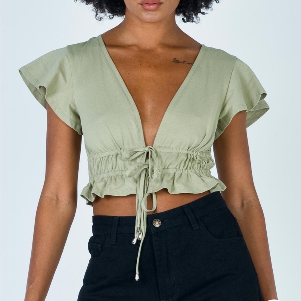 Princess Polly Jamison Reid Crop Top in Khaki